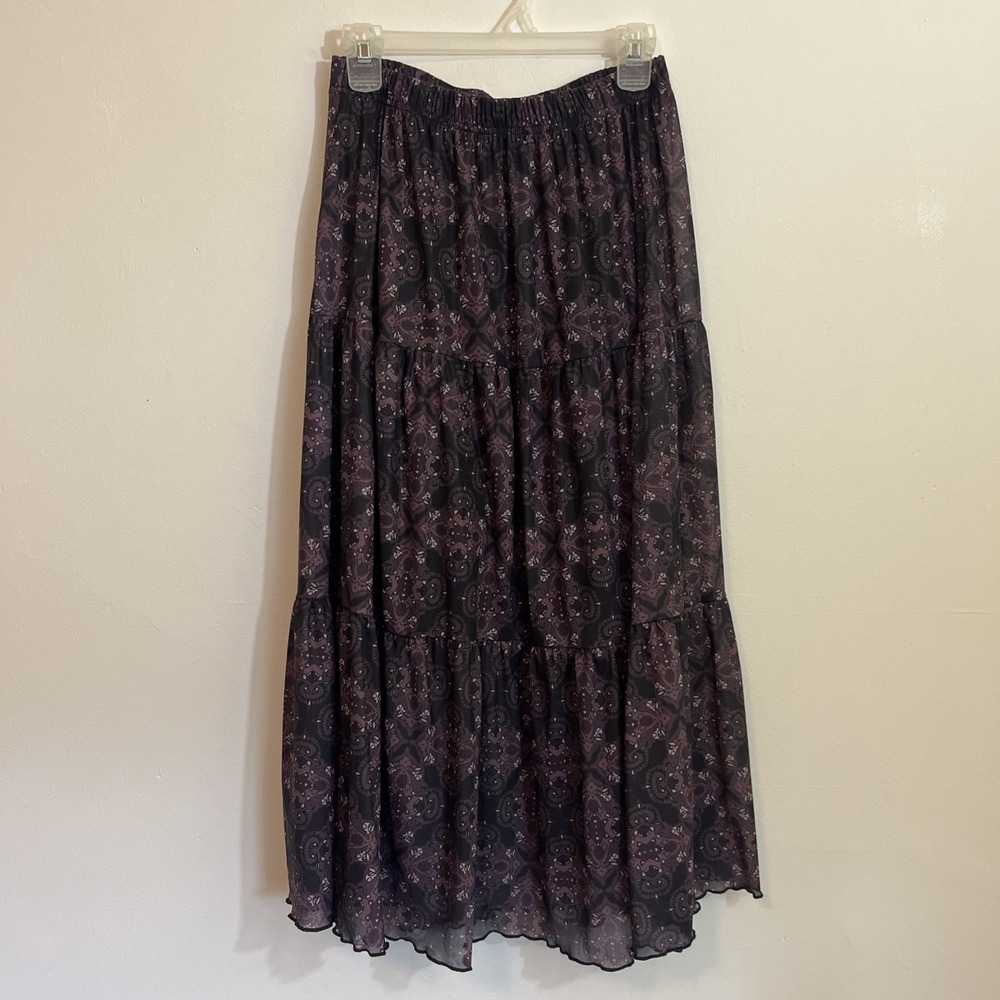 Romwe‎ Size 6 Skirt Pull On Stretch Layered Tiered Dark Romantic Purple Black